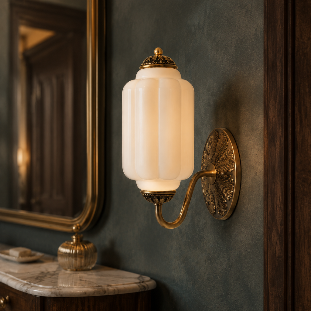 Vintage Scalloped Milk Glass Wall Sconce
