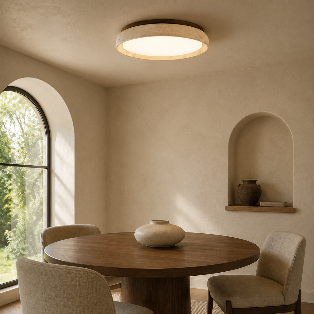 Sculptural Travertine Flush Mount Ceiling Light