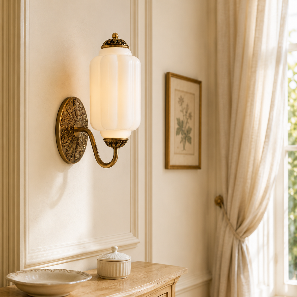 Vintage Scalloped Milk Glass Wall Sconce