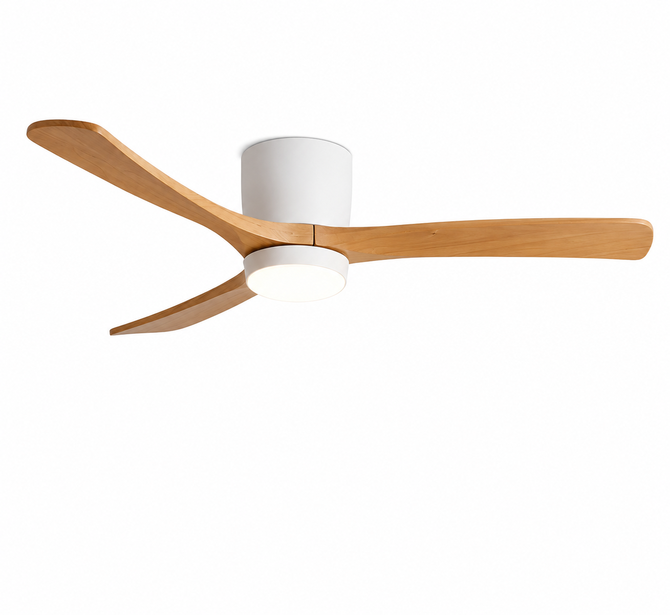 Scandinavian Wood Ceiling Fan with LED Light | Modern Flush Mount Smart Fan