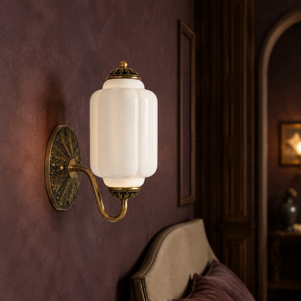 Vintage Scalloped Milk Glass Wall Sconce