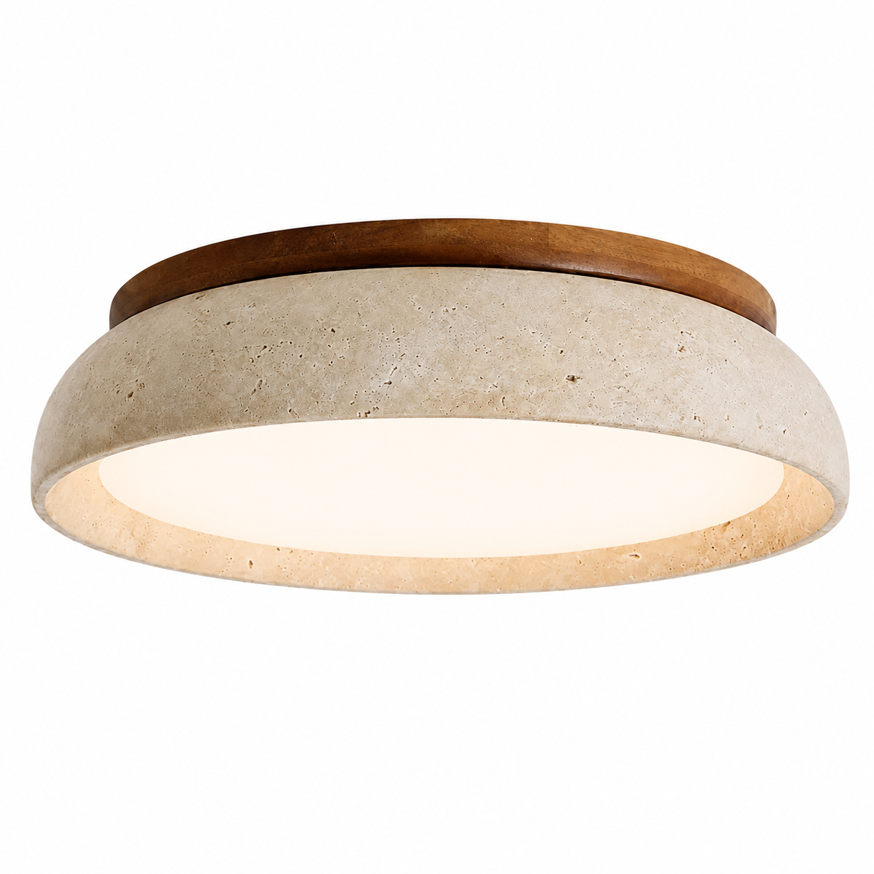 Sculptural Travertine Flush Mount Ceiling Light