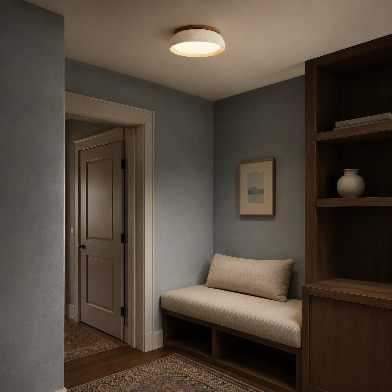 Sculptural Travertine Flush Mount Ceiling Light